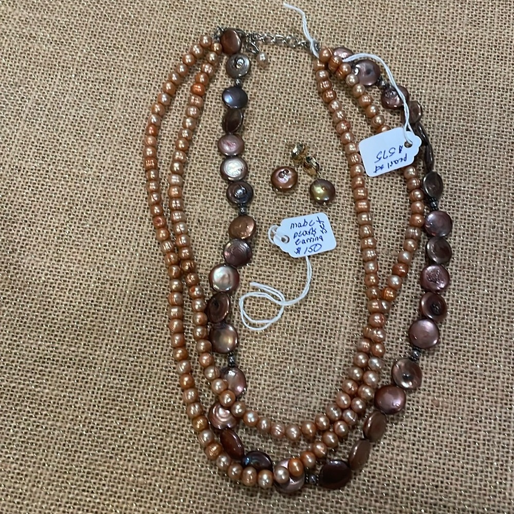 Pearl necklace and earrings